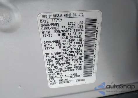 2018 Nissan Rogue S z USA, uszkodzony, nr VIN JN8AT2MV1JW314370